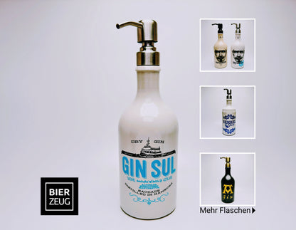 Gin-Seifenspender "Keramik" | Upcycling Pumpspender aus Steingut-Flaschen | Nachfüllbar mit Seife, Lotion, Bartöl | Bad Deko Geschenk