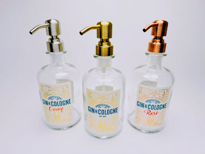 Gin-Seifenspender "Gin de Cologne" | Upcycling Pumpspender aus Gin Cologne Flaschen | Nachfüllbar mit Seife etc. | Bad Deko | Geschenk Köln