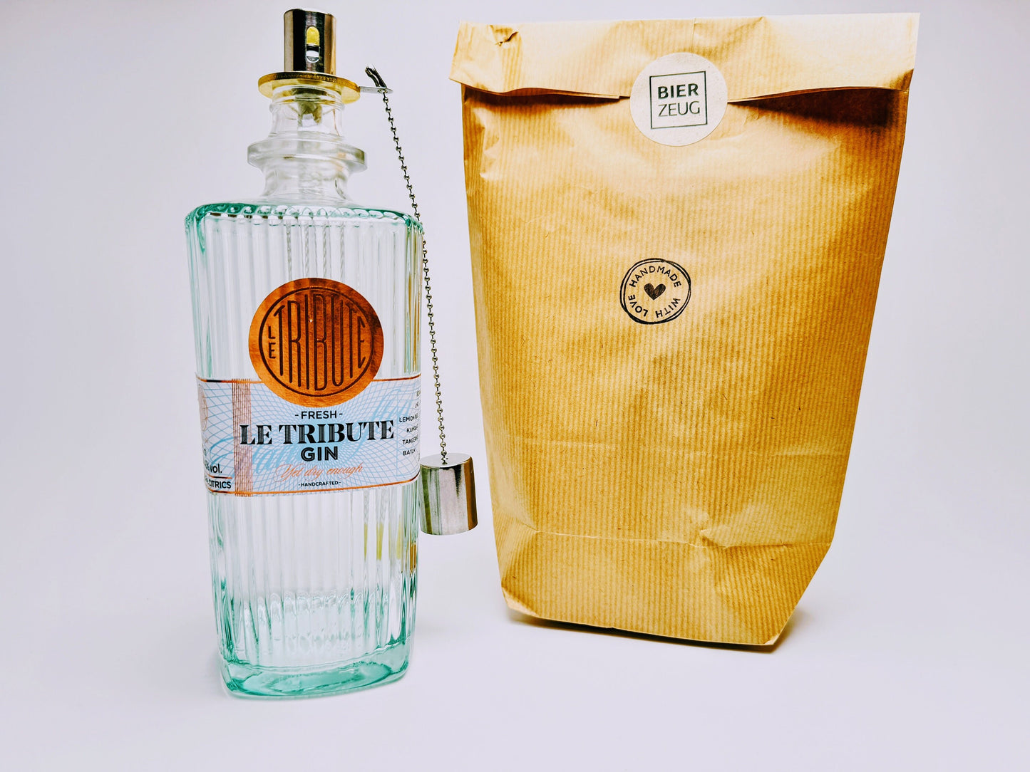 Gin Öllampe "Le Tribute" | Handgemachte Öllampe aus Le Tribute Gin Flaschen | Upcycling | Handgefertigt | Individuell | Geschenk | Deko