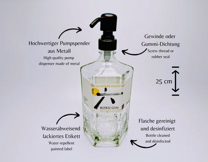 Gin-Seifenspender "Roku" | Upcycling Pumpspender aus Roku Gin Flasche | Nachfüllbar mit Seife, Spüli, Lotion | Bad Deko | Geschenk Japan