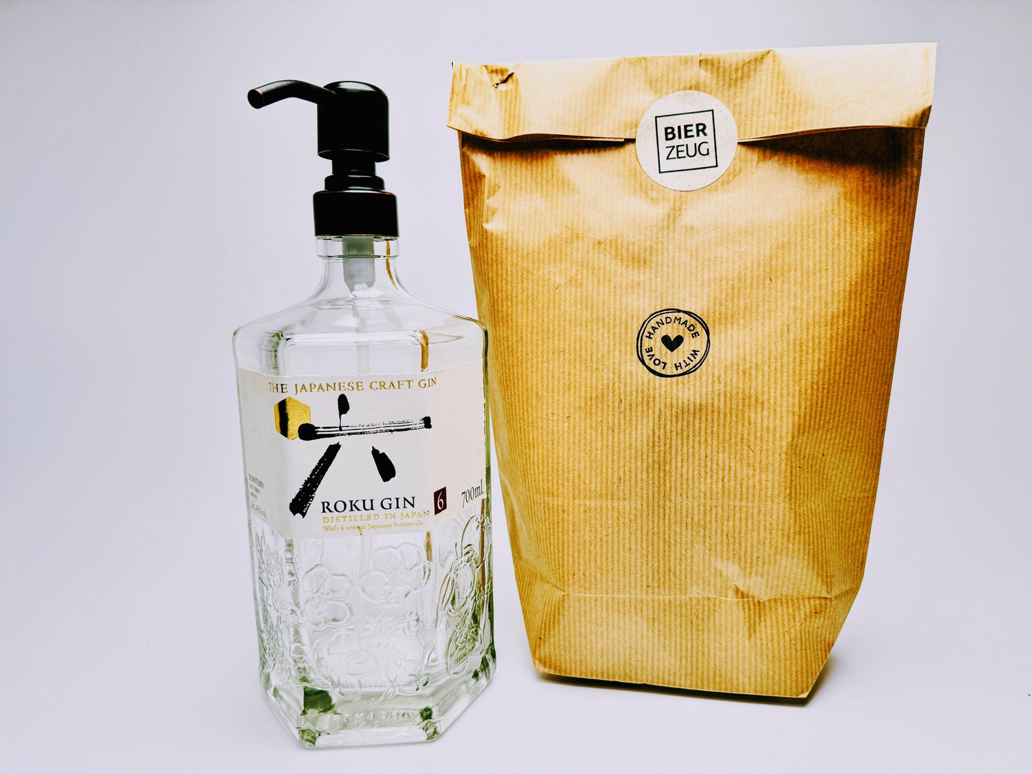 Gin-Seifenspender "Roku" | Upcycling Pumpspender aus Roku Gin Flasche | Nachfüllbar mit Seife, Spüli, Lotion | Bad Deko | Geschenk Japan