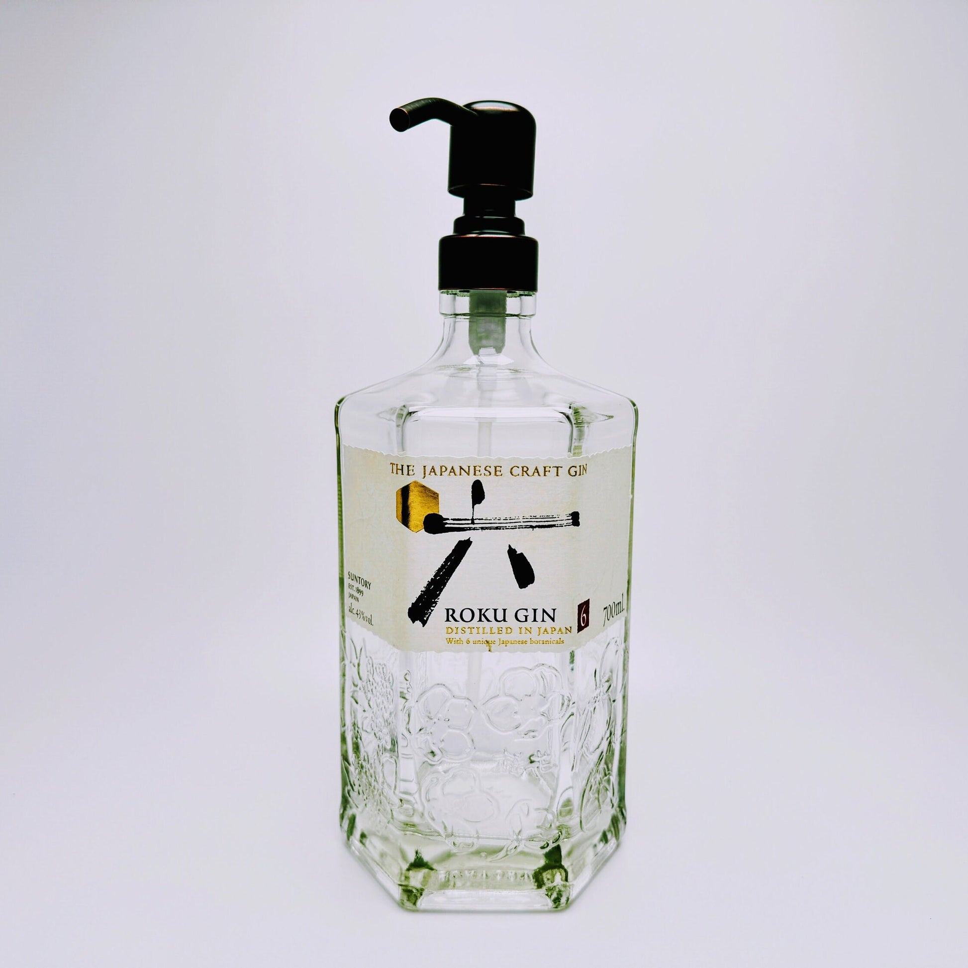 Gin-Seifenspender "Roku" | Upcycling Pumpspender aus Roku Gin Flasche | Nachfüllbar mit Seife, Spüli, Lotion | Bad Deko | Geschenk Japan