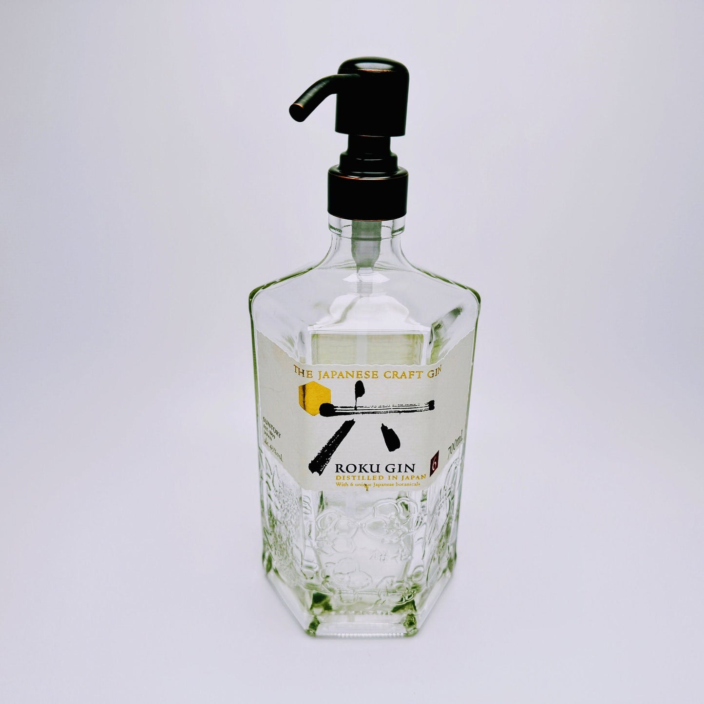 Gin-Seifenspender "Roku" | Upcycling Pumpspender aus Roku Gin Flasche | Nachfüllbar mit Seife, Spüli, Lotion | Bad Deko | Geschenk Japan