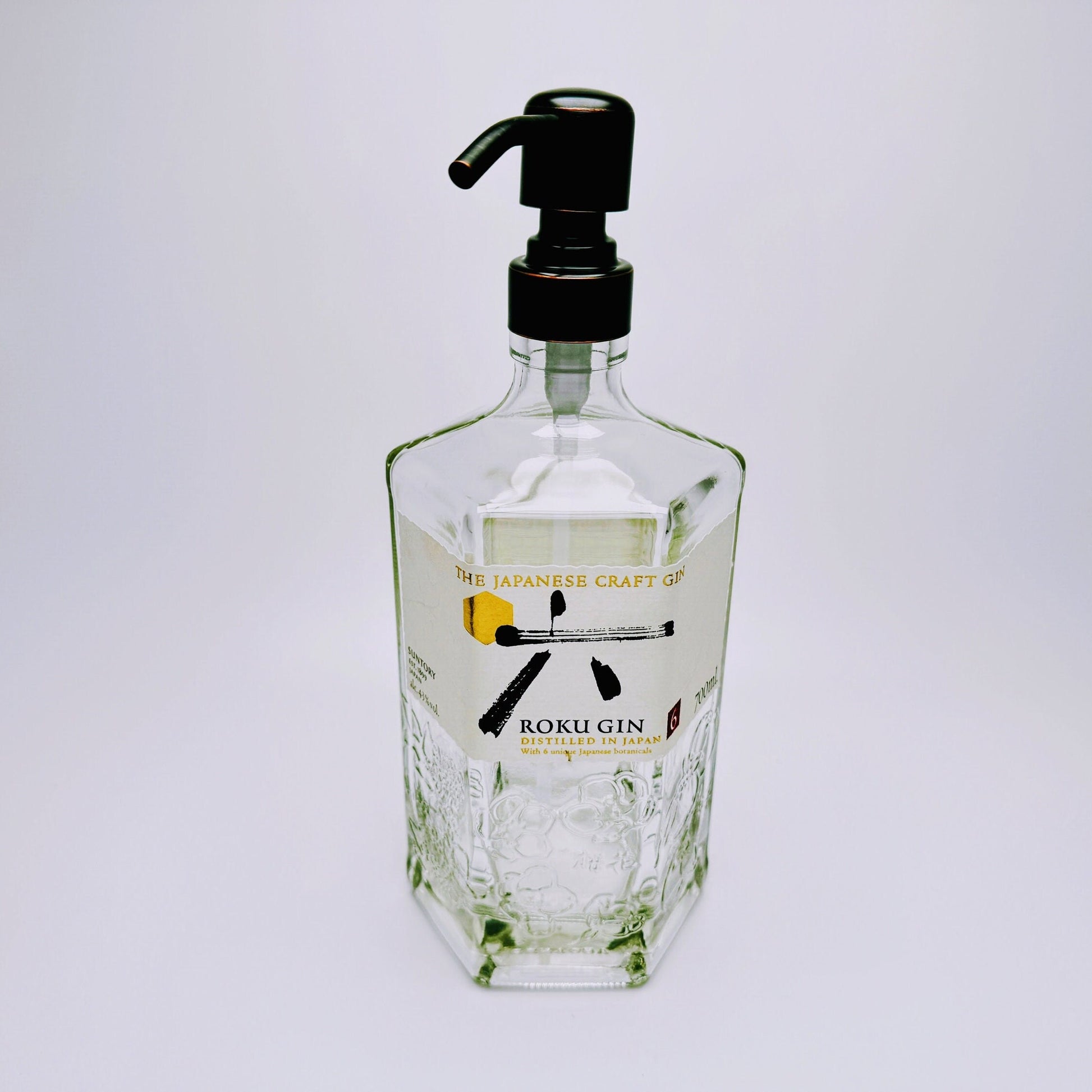 Gin-Seifenspender "Roku" | Upcycling Pumpspender aus Roku Gin Flasche | Nachfüllbar mit Seife, Spüli, Lotion | Bad Deko | Geschenk Japan