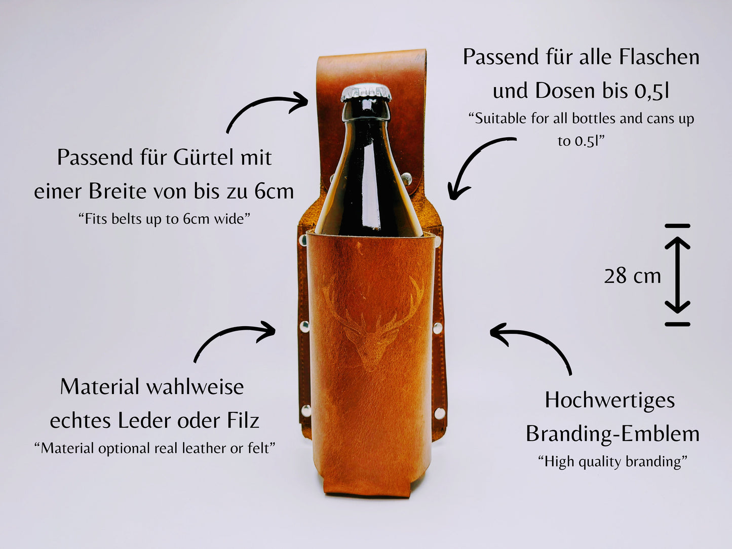 Bier-Holster - Gürtelholster für Getränke- und Bierflaschen - Einmaliges Männer-Geschenk