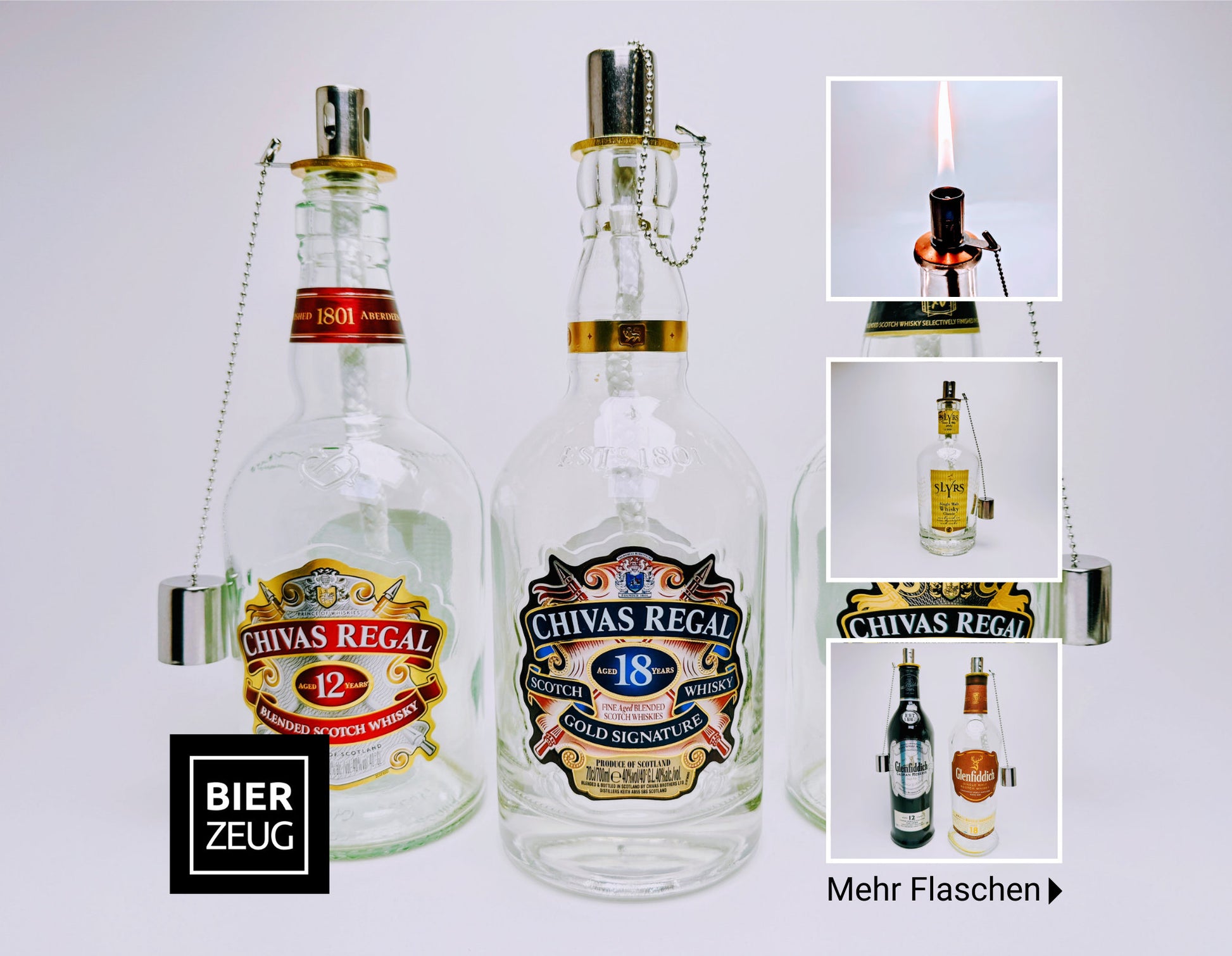 Öllampe aus Whisky-Flaschen - Handgemacht - Upcycling - Windlicht für Balkon & Garten