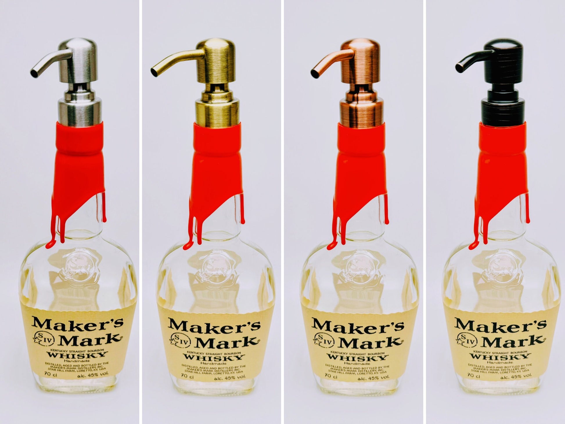 Whisky-Seifenspender “Mark” | Upcycling Pumpspender aus Maker’s Mark Flaschen | Nachfüllbar mit Seife | Bad Deko | Geschenk | H:28cm