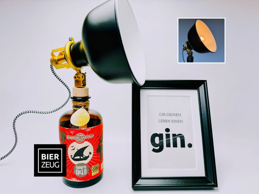 Hamburg Zanzibar Gin Vintage-Lampe | Handgemachte nachhaltige Tischlampe aus Gin Flaschen | Geschenkidee | Retro Deko-Licht | Upcycling