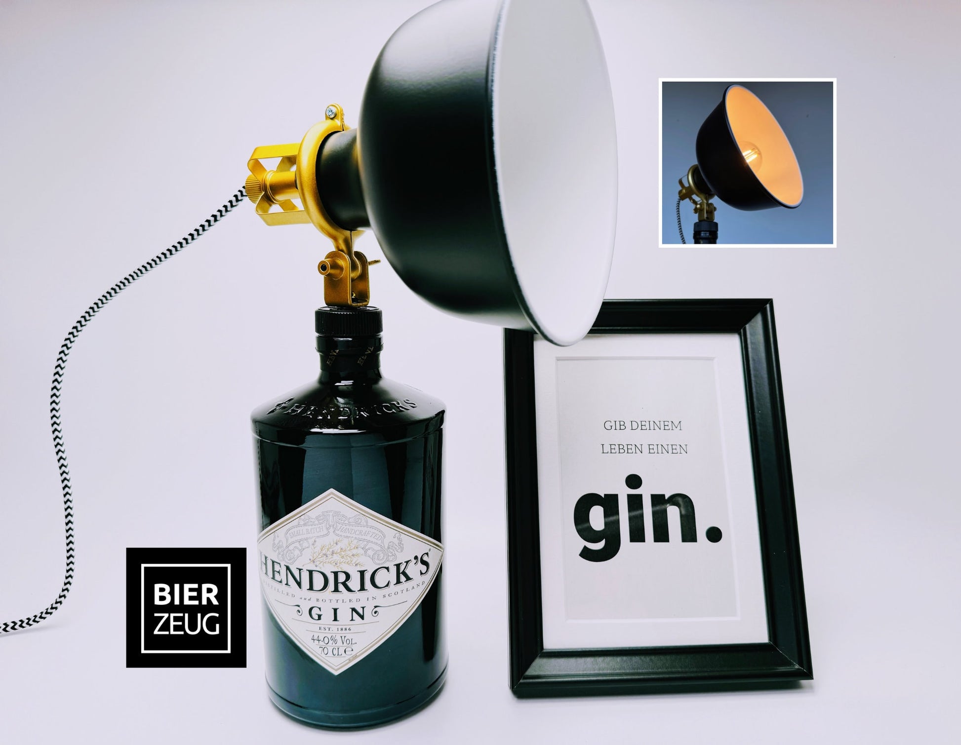Hendricks Gin Vintage-Lampe | Handgemachte nachhaltige Tischlampe | Einzigartige Geschenkidee | Retro Deko-Licht | Upcycling Leuchte