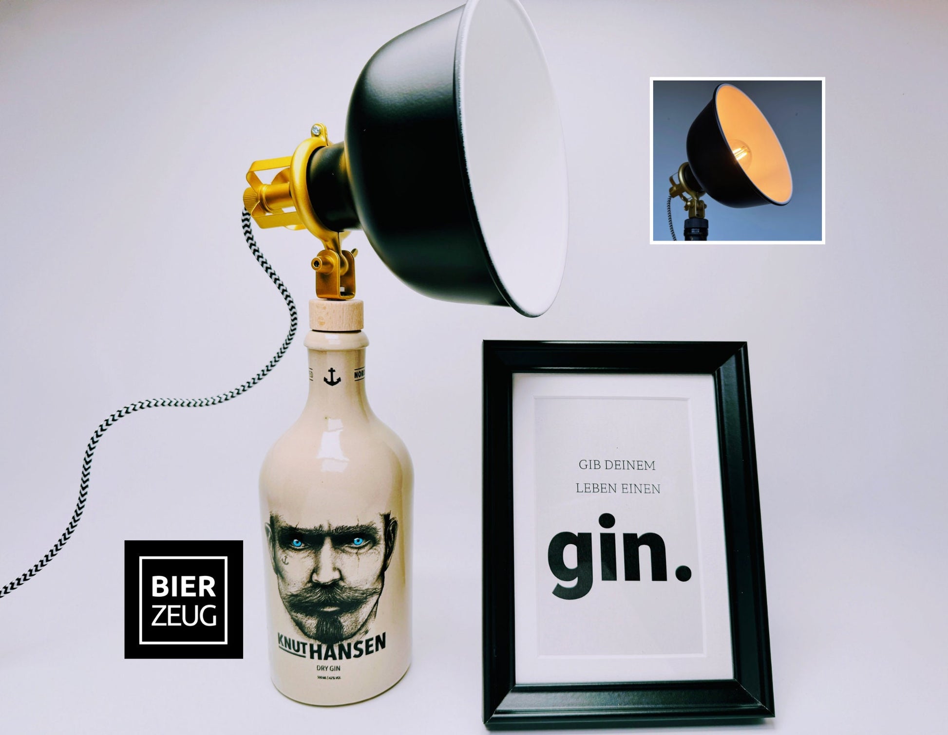 Knut Hansen Gin Vintage-Lampe | Handgemachte nachhaltige Tischlampe aus Knut Hansen Gin | Einzigartige Geschenkidee | Deko-Licht | Upcycling