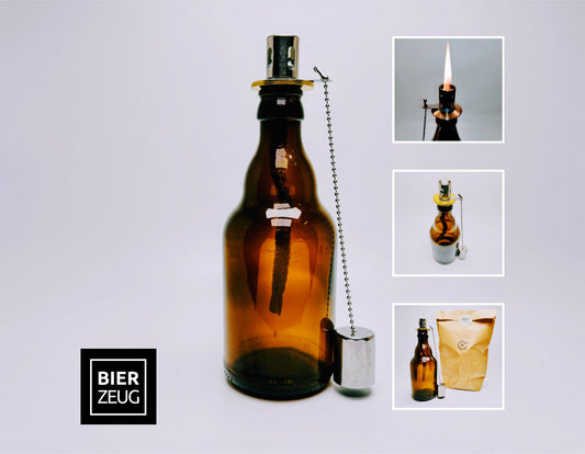 Öllampe aus Steini / Stubbi Bierflasche - Handgemacht - Upcycling - Windlicht für Balkon & Garten