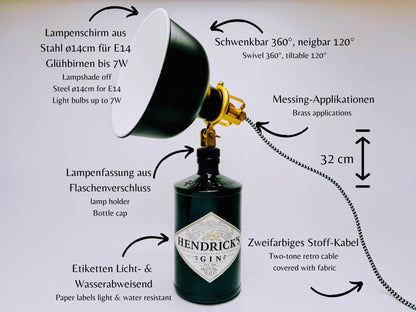 Hendricks Gin Vintage-Lampe | Handgemachte nachhaltige Tischlampe | Einzigartige Geschenkidee | Retro Deko-Licht | Upcycling Leuchte