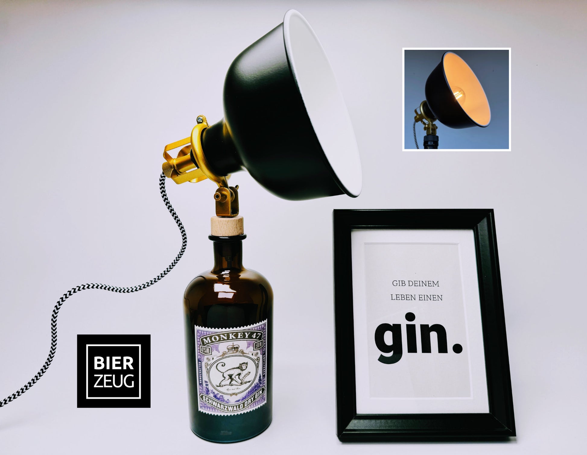 Monkey47 Gin Vintage-Lampe | Handgemachte nachhaltige Tischlampe aus Monkey 47 Gin | Einzigartige Geschenkidee | Deko-Licht | Upcycling