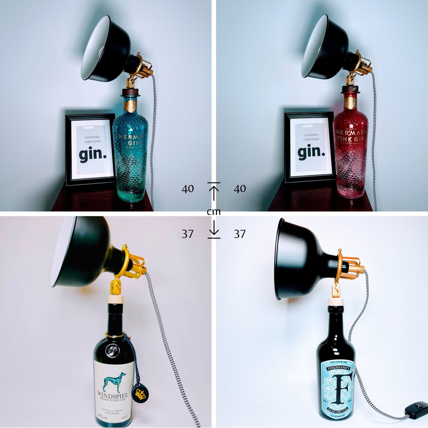 Gin Vintage-Lampen | Handgemachte nachhaltige Tischlampe aus Gin Flaschen | Einzigartige Geschenkidee | Deko-Licht | Upcycling Leuchten