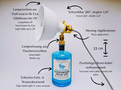 Gunpowder Gin Vintage-Lampe | Handgemachte nachhaltige Tischlampe aus Gunpowder Gin | Einzigartige Geschenkidee | Deko-Licht | Upcycling