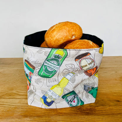 Brotkorb Bier-Motiv | Brotbeutel Bier-Flaschen-Design | Brötchentasche aus Stoff | Handgefertigt