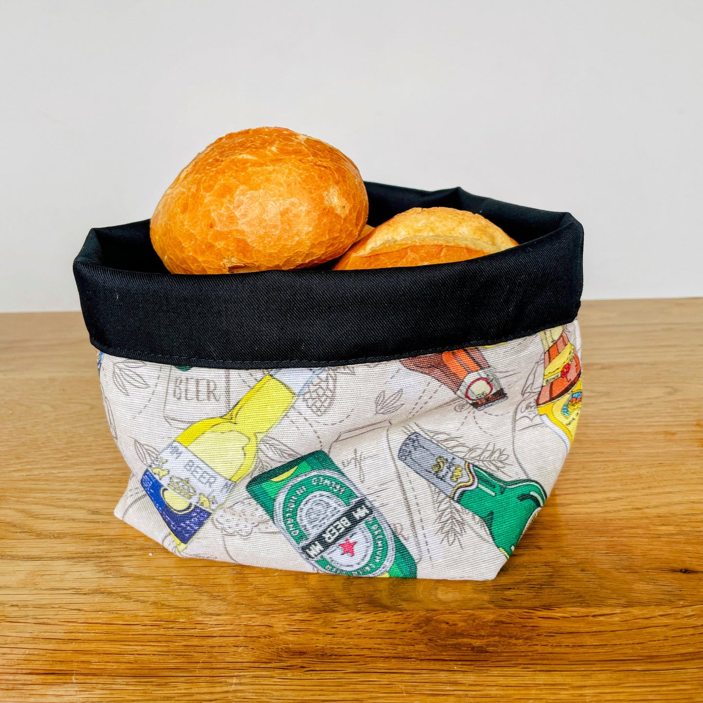Brotkorb Bier-Motiv | Brotbeutel Bier-Flaschen-Design | Brötchentasche aus Stoff | Handgefertigt