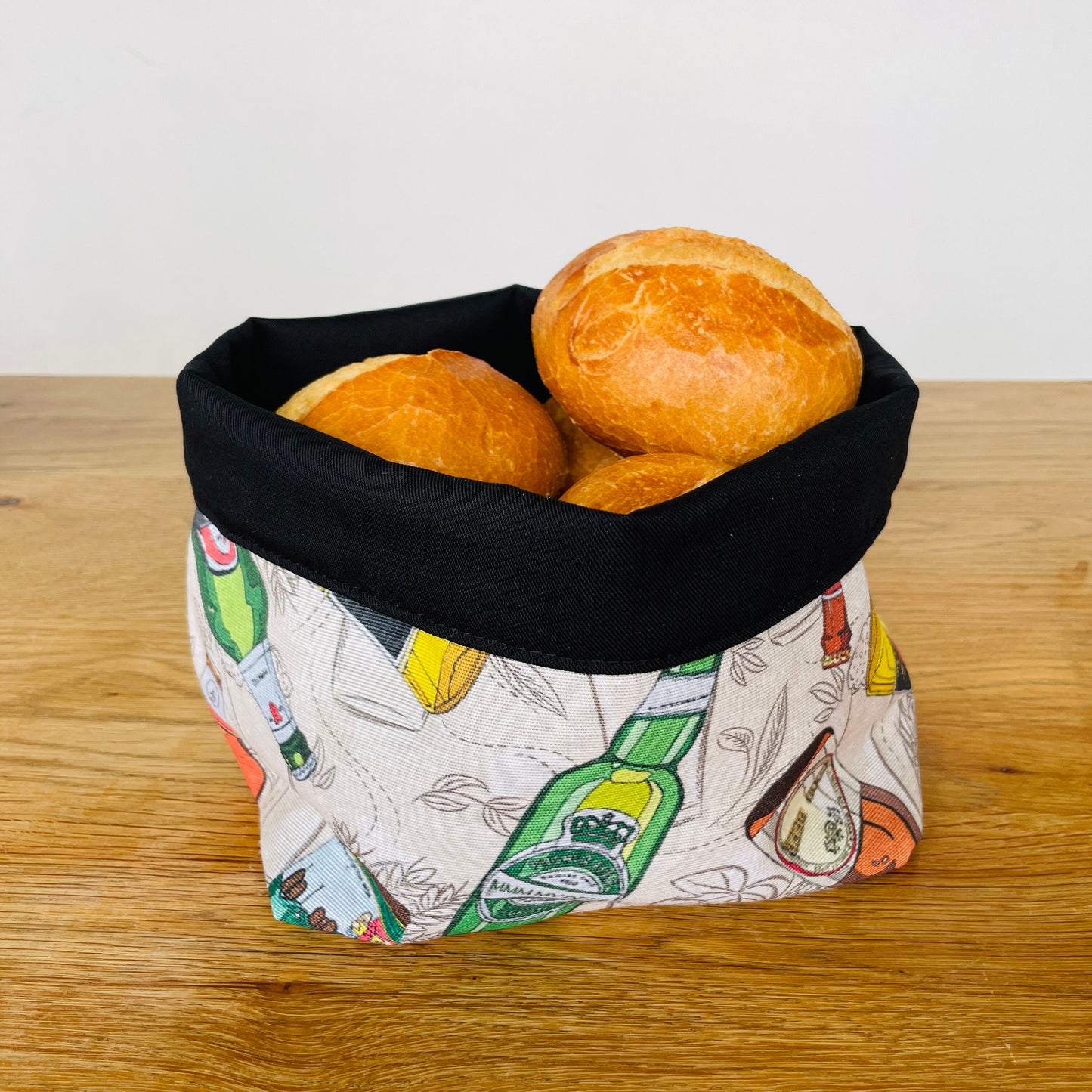 Brotkorb Bier-Motiv | Brotbeutel Bier-Flaschen-Design | Brötchentasche aus Stoff | Handgefertigt